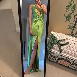 Khanums X Revolve Halter Gown With Slit in Pear Green